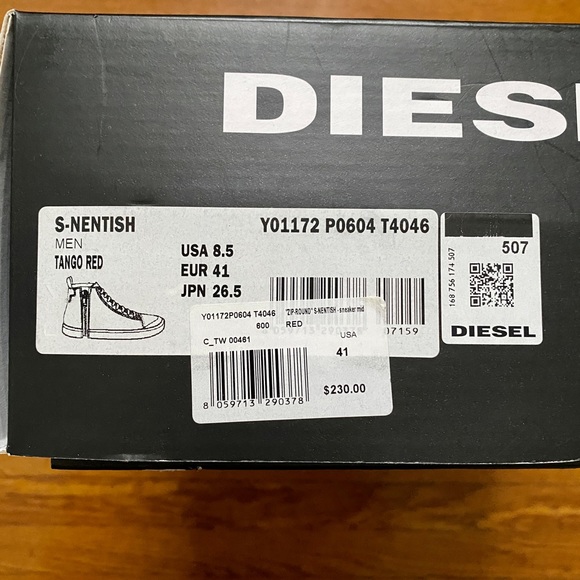 Diesel Men’s Red high top sneakers Size 8.5 - Picture 4 of 11